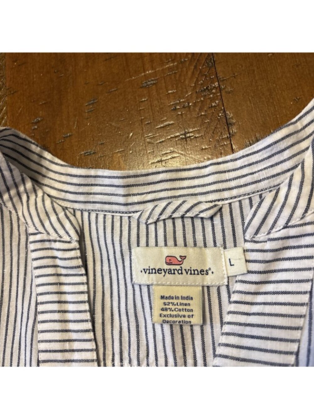 vineyard vines women Linen Pin Stipe Blouse Size Large Long Sleeve - Picture 5 of 8
